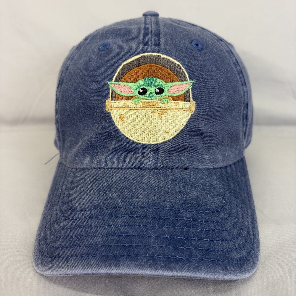 Star Wars Grogu Baby Yoda Baseball Hat Unisex OSFM Blue Washed Denim Cap